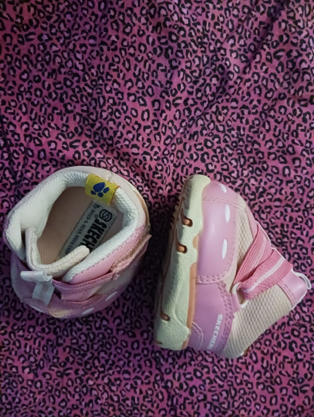 Kids Sketchers Pink Polka Dot Sneakers - 4in Length